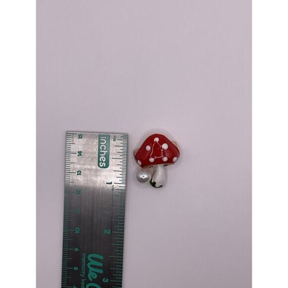 Mushroom Shaped Enamel Pin With Pearl Accent Brooch - Picture 4 of 4